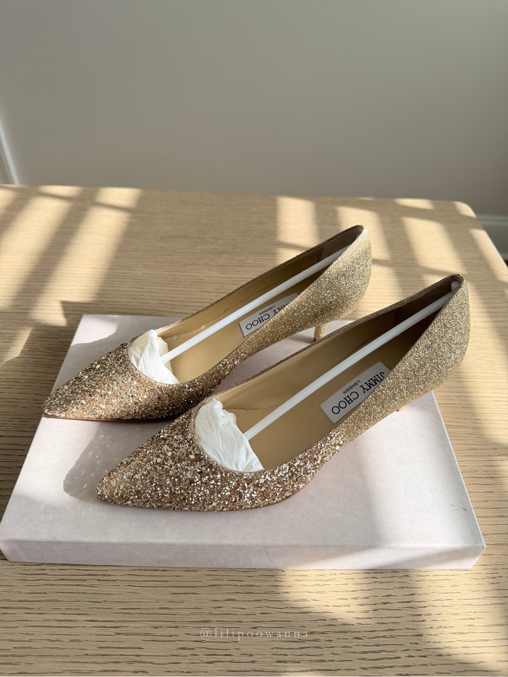 Jimmy Choo Aza Gold Glitter Pointed Toe Slip-On Pumps EU 38.5 US 8.5 - Picture 3 of 9